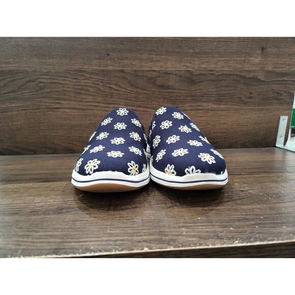 Clarks Women's Cloudstepper Breeze Shore Mules Navy Floral 5.5M New - Picture 8 of 10